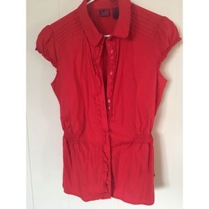 Red Ruffled Button Up Blouse